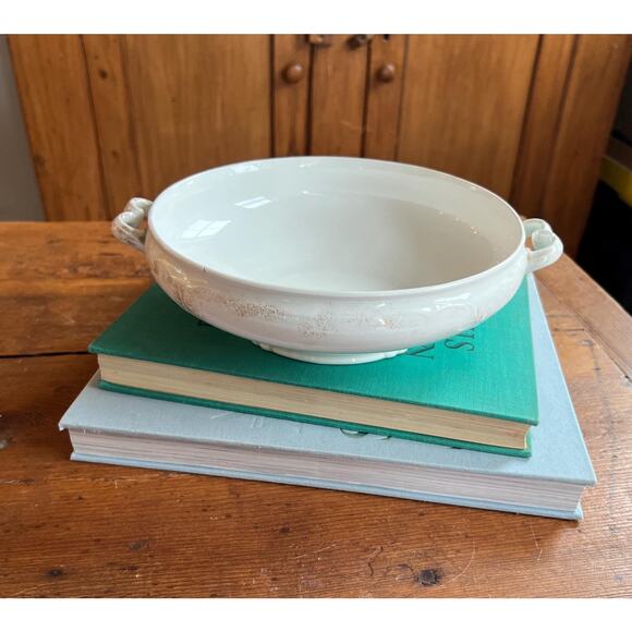 Antique LaBelle China Ironstone Serving Dish Worn Gold Paint Grandmillenial - Picture 1 of 9